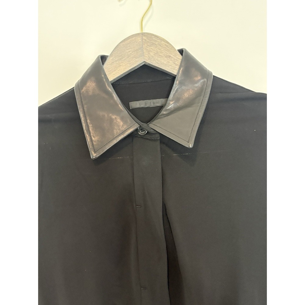 Helmut Lang Womens Medium Lamb Leather Collard Trim Cady Flattering Dress Black - Picture 11 of 16